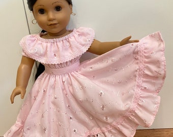 Pink eyelet Spanish style fiesta dress fits 18” Girl dolls.