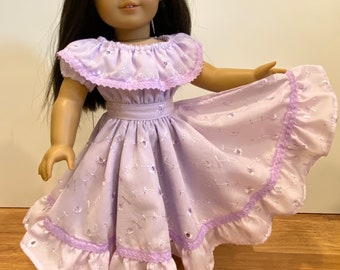 Purple Lavender eyelet Spanish style fiesta dress fits 18” girl dolls