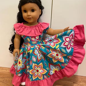 Pink Spanish style fiesta dress fits 18” girl dolls
