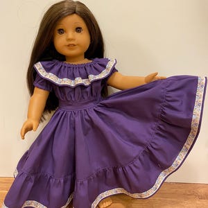 Purple Spanish style fiesta dress fits 18” girl dolls