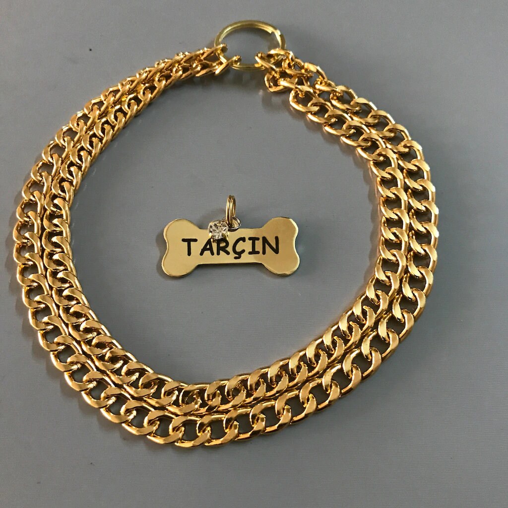 Double Chain ID Tag Dod Collar, Jewelry for Dogs, ID Tag for Pets, Bone