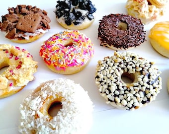 VEGAN Baked Doughnuts x12 or x24 Donuts Boxed Gift Treat Mixed Toppings Chocolate Pink Sprinkles