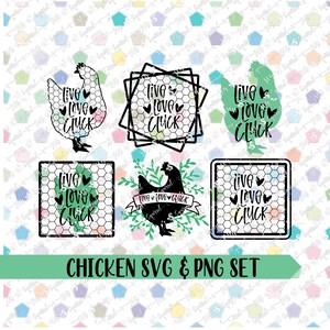 Conjunto de SVG y PNG Live Love Cluck - Diseño digital Chicken Love