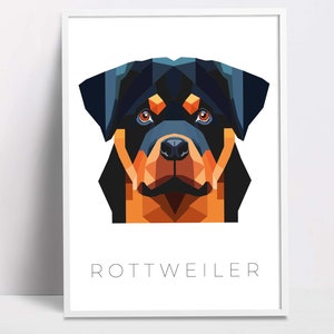 Impresión de arte pop geométrico de Rottweiler, arte de pared de perro mascota, impresiones descargables, arte de pared imprimible, impresión de póster de perro, arte de descarga digital