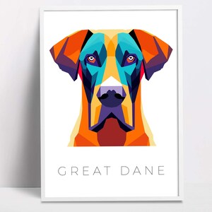 Impresión de arte pop geométrico de gran danés, arte de pared de perro mascota, impresiones descargables, arte imprimible, impresión de póster de perro