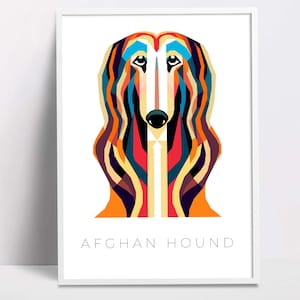 Afghan Hound geométrico pop art print, Pet Dog Wall Art, Impresiones descargables, Arte imprimible, Impresión de póster de perro