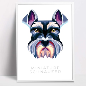 Impresión de arte pop geométrico de Schnauzer miniatura, arte de pared de perro mascota, impresiones descargables, arte imprimible, impresión de póster de perro