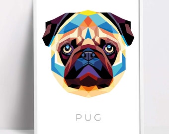 Pug Geometric Pop Art Print, Pet Dog Wall Decor (Digital Download)