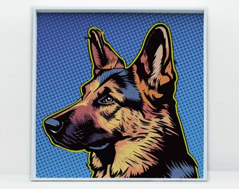 Bunter Schäferhund Pop Art Print, Bunter Hund, Wanddeko (Digitaler Download)