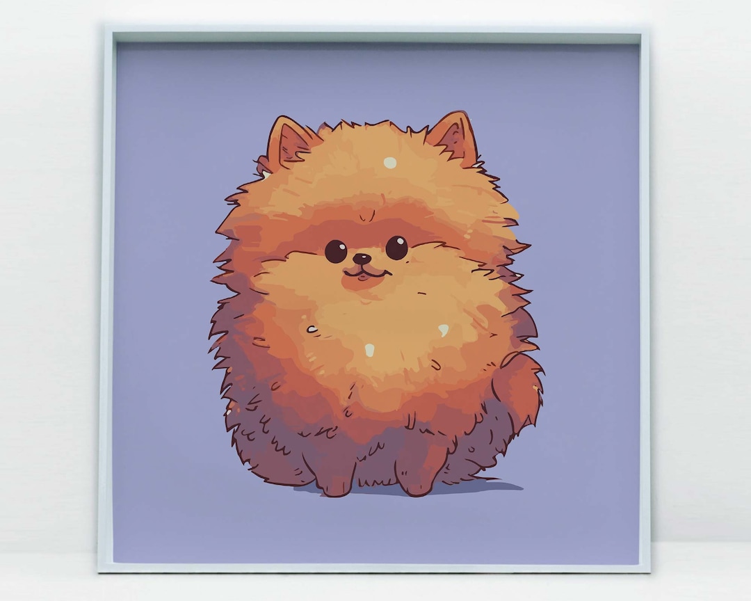Cute Pomeranian Illustrated Art Print, Pet Dog Wall Art, Downloadable
