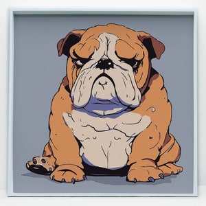 Lindo Bulldog Impresión de arte ilustrado, Arte de pared de perro mascota, Impresiones descargables, Arte imprimible, Impresión de póster de perro