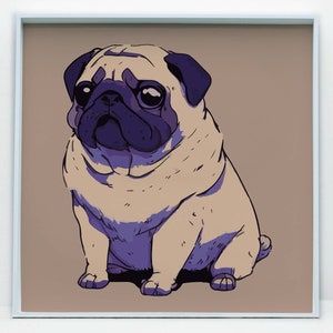 Impresión de arte ilustrado de Pug lindo, arte de pared de perro mascota, impresiones descargables, arte imprimible, impresión de póster de perro