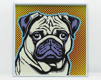 Mops Pop Art Print, buntes Haustier Hund Wandkunst (digitaler Download)
