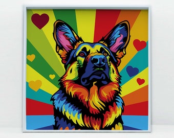 Schäferhund Pop Art Print: Bunter Hund als Wanddeko (Digitaler Download)