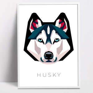 Husky geometric pop art print, Pet Dog Wall Art, Downloadable Prints, Printable Art, Dog Poster Print