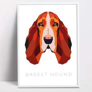 Impresión de arte pop geométrico de Basset Hound, arte de pared de perro mascota, impresiones descargables, arte imprimible, impresión de póster de perro