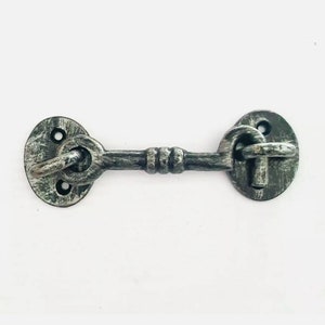 Cabin Hook and Eye Latch Pewter Silver Antique Twisted Fancy 100mm Iron 4&quot;