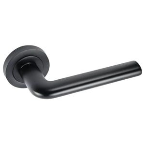 Könnte beinhalten: Schwarzer Türgriff mit runder Basis und einem Hebel.