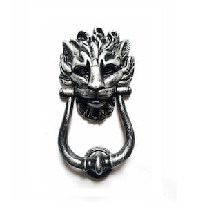 Lion Head Front Door Knocker Pewter Iron
