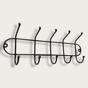 5 Rail Hook Suitable for Wall or Door Mount to hang Clothes Bags Black