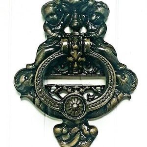 Cherubs Front Door Knocker Antique Brass Art Deco Iron