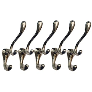 Lot de 5 crochets muraux - Fonte nickelée pour manteaux et peignoirs