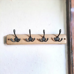 Antique Style Coat Hooks on Wooden Board - Set of 4, 760mm
