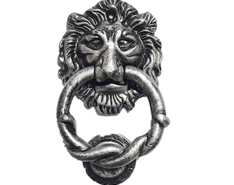 Lion Head Front Door Knocker Pewter Antique Silver Cast Iron Animal