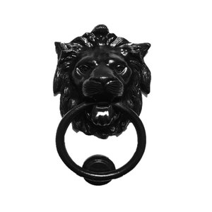 Lion Head Front Door Knocker Antique Black Cast Iron