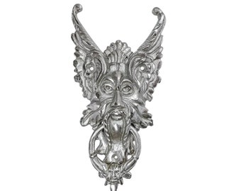 Gothic Face Front Door Knocker Nickel Iron Nickel Plated