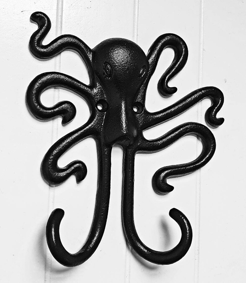 Coat Hooks Hangers Black Double Iron Black Octopus Design Wall Etsy UK