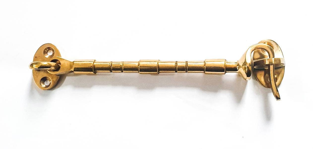 Cabin Hook and Eye Polished Brass 150mm Solid Brass Patterned Etsy