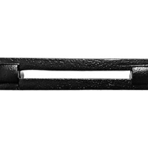 May include: Black metal drawer pull with a rectangular shape and two square knobs on either end.