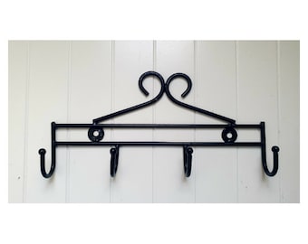 Designed 4 Rail Hook Suitable for Wall or Door Mount to hang Clothes Bags Black