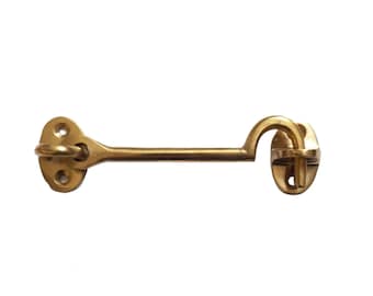 Cabin Hook And Eye Latch Polished Brass Plain Decorative Door Gate 4" inch 100mm
