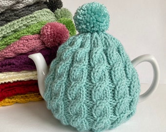 Hand Knitted Cable Tea Cosy: 4-6 Cup Teapot Cover