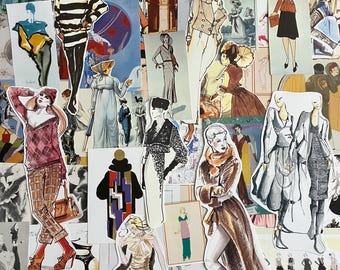 Vintage Fashion Illustrations Collage Pack, 50 Paper Pieces For Journals, Scrapbooks, Art Supplies