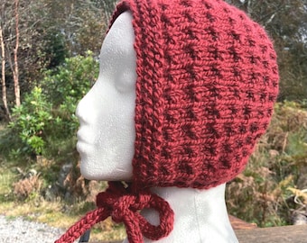 Women's Knitted Bonnet Hood, Adult Alpaca Wool Winter Hat