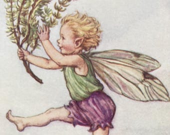 Vintage Flower Fairies Print, The Heather Fairy, Original 1930s Children's Book Plate Illustration