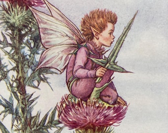 Vintage Flower Fairies Print, The Thistle Fairy, Original 1930s Children's Book Plate Illustration