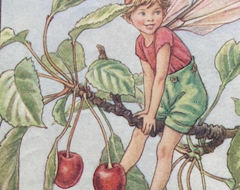 The Cherry Tree Fairy, Original 1940s Flower Fairies Print, Vintage Children's Book Plate Illustration