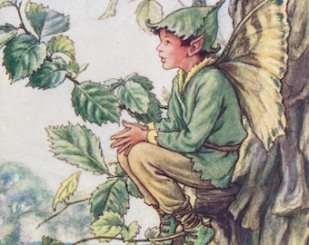 The Elm Fairy, Original 1940s Flower Fairies Print, Vintage Children's Book Plate Illustration