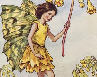 The Cowslip Fairy, Original 1930s Flower Fairies Print, Children's Book Illustration, Nursery Art
