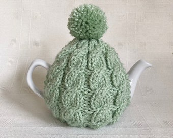 Small Cable Knit Tea Cosy in 16 Colours, Hand Knitted Teapot Cover, Fits 1-2 Cup (450ml) Teapot