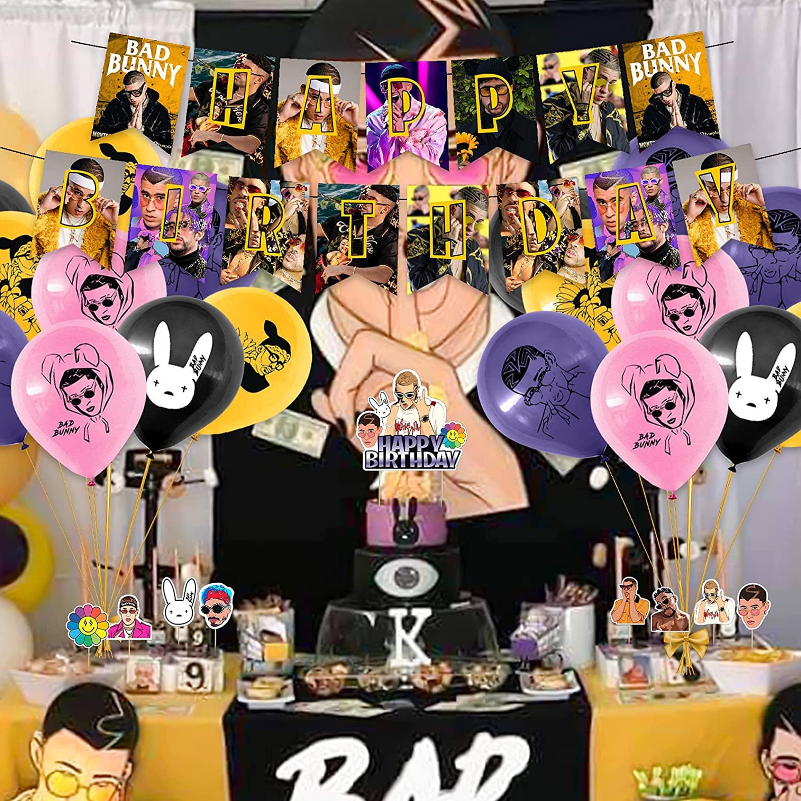 Birthday Party Supplies Bad Bunny Party Decorations 100pc Etsy