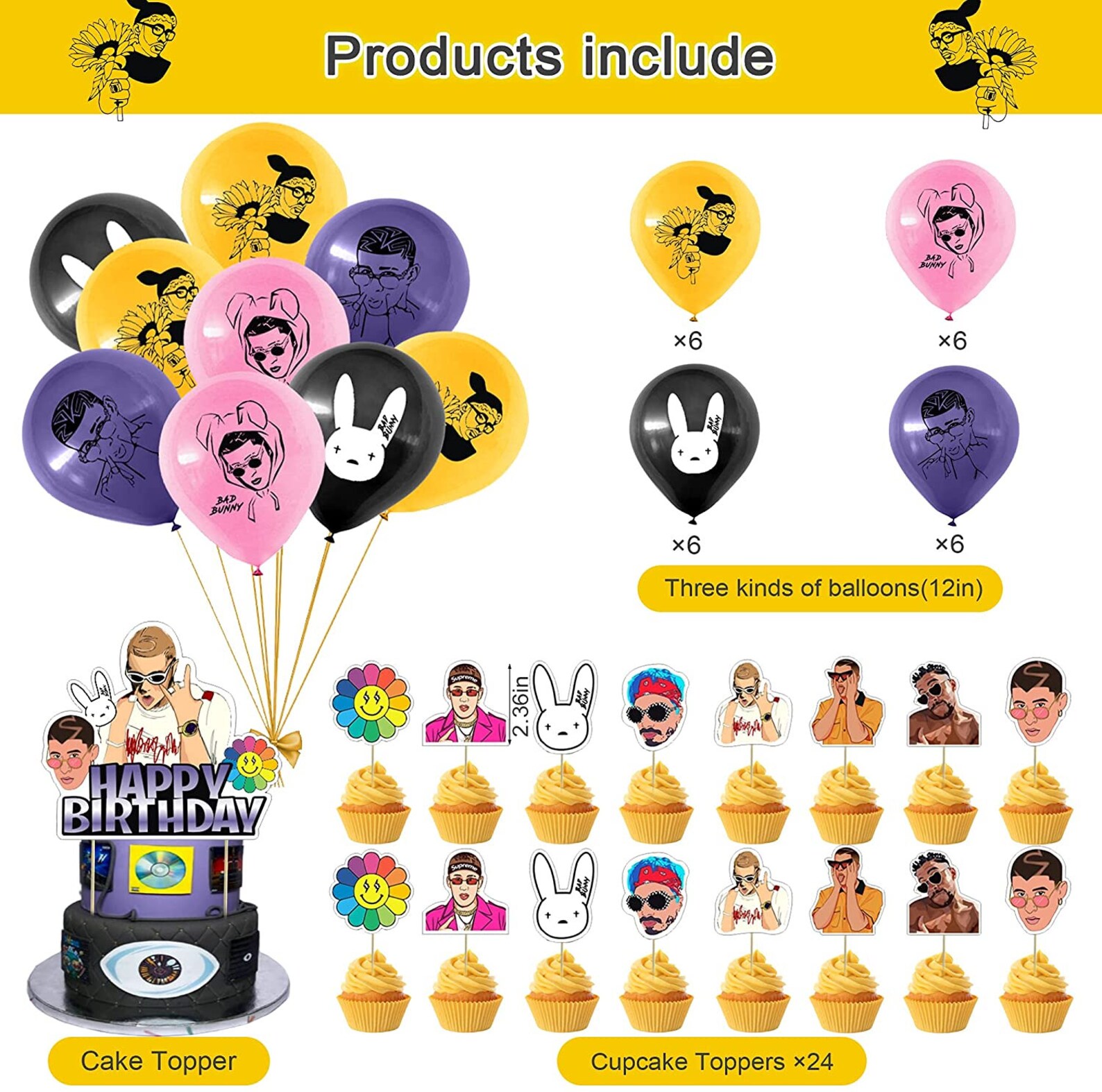 Birthday Party Supplies Bad Bunny Party Decorations 100pc Etsy