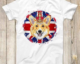 プラチナ ジュビリー コーギー クラウン ユニオンジャック フラッグ トップ Tシャツ ベストセラー 誕生日プレゼント 男性 女性 ユニセックス Tシャツ 3201