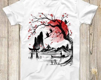 Sakura Tree Japan Sailor Dream Fish Top Tee Best Cute Gift Men Women Unisex Retro Style T Shirt 3177