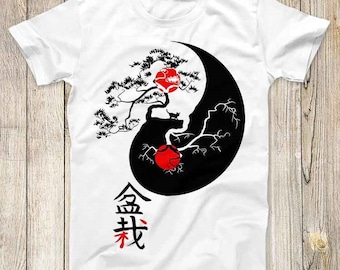 Bonsai Tree Yin Yang Japanese Top Tee Best Cute Gift Mens Women Unisex T Shirt 3058