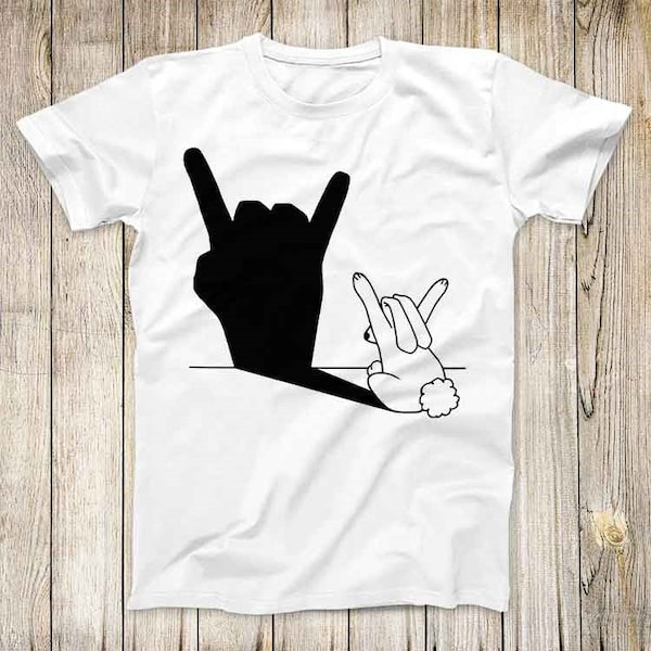 Hase Rock and Roll Hand Schatten Top Tee Bestes süßes Geschenk Herren Frauen Unisex T Shirt 3029